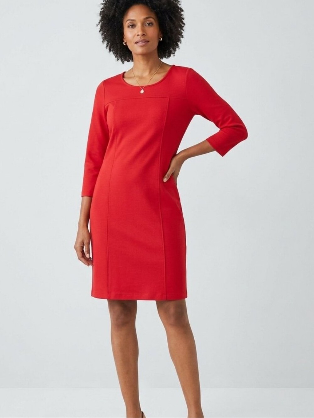 J. Jill Red Quarter Sleeves Scoop Neck Sheath Dress Sz XS